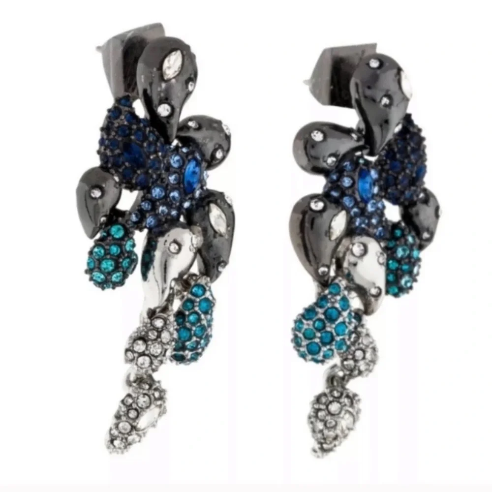 ALEXIS BITTAR • Gunmetal Blue Ombre Crystal Paisley Articulated Post Earrings